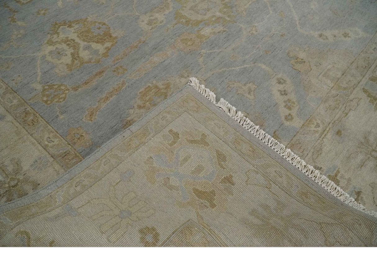 Antique look Gray, Beige and Olive Hand knotted Traditional Oushak 9x12 wool Area Rug