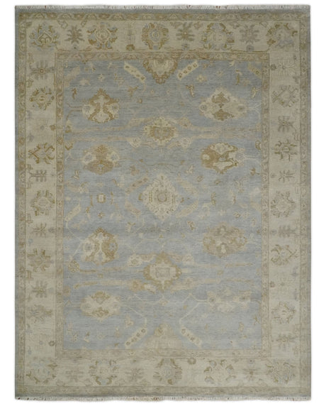 Antique look Gray, Beige and Olive Hand knotted Traditional Oushak 9x12 wool Area Rug