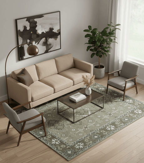Antique look Grayish-Green and Ivory Hand Knotted Traditional Heriz Custom Made wool Area Rug