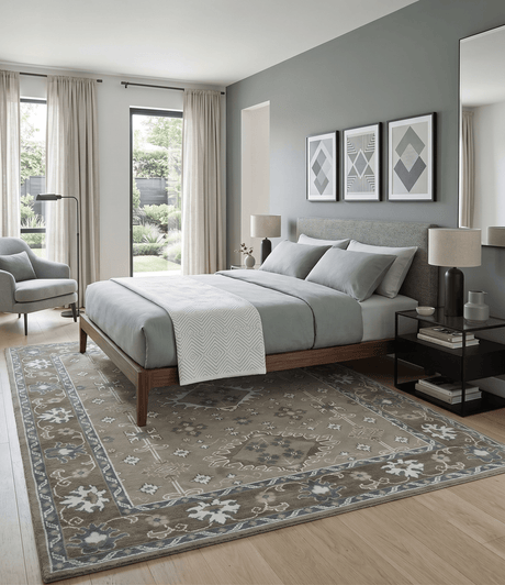Antique look Grayish-Green and Ivory Hand Knotted Traditional Heriz Custom Made wool Area Rug