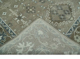 Antique look Grayish-Green and Ivory Hand Knotted Traditional Heriz Custom Made wool Area Rug
