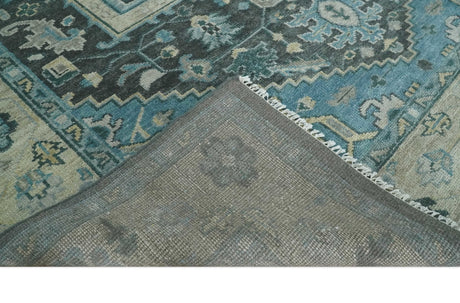 Antique look Hand Knotted Beige and Blue Traditional Heriz Wool Area Rug
