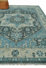 Antique look Hand Knotted Beige and Blue Traditional Heriz Wool Area Rug