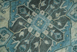 Antique look Hand Knotted Beige and Blue Traditional Heriz Wool Area Rug