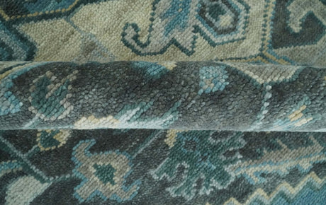 Antique look Hand Knotted Beige and Blue Traditional Heriz Wool Area Rug