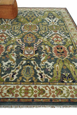 Antique look Hand knotted Green and Gray Traditional Large design wool Area Rug