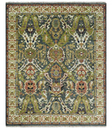 Antique look Hand knotted Green and Gray Traditional Large design wool Area Rug