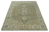 Antique Look Hand Knotted Medallion Olive and Ivory Vintage Style Wool Rug