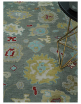 Antique look Hand Knotted Silver and Beige Traditional Oushak Wool Area Rug