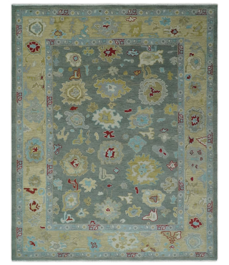 Antique look Hand Knotted Silver and Beige Traditional Oushak Wool Area Rug