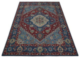 Antique look Maroon and Blue Hand Tufted Traditional Medallion wool Area Rug
