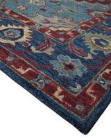 Antique look Maroon and Blue Hand Tufted Traditional Medallion wool Area Rug