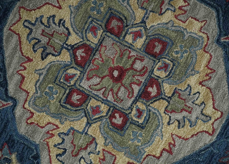 Antique look Maroon and Blue Hand Tufted Traditional Medallion wool Area Rug