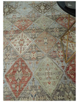 Antique look Multicolor Tribal Hand Knotted Distressed finished Oxidized Wool Area Rug