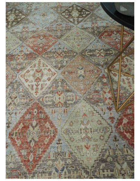 Antique look Multicolor Tribal Hand Knotted Distressed finished Oxidized Wool Area Rug