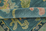 Antique look Teal and Olive Hand Knotted Traditional Oushak Custom Made wool rug