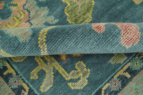 Antique look Teal and Olive Hand Knotted Traditional Oushak Custom Made wool rug