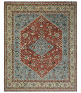 Antique look Traditional Floral Gray, Rust and Beige Hand knotted Heriz Custom Made wool Area Rug
