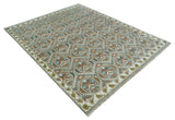 Antique look Traditional Hand Knotted Silver, Ivory and Rust Wool Area Rug