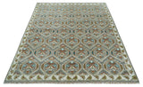 Antique look Traditional Hand Knotted Silver, Ivory and Rust Wool Area Rug