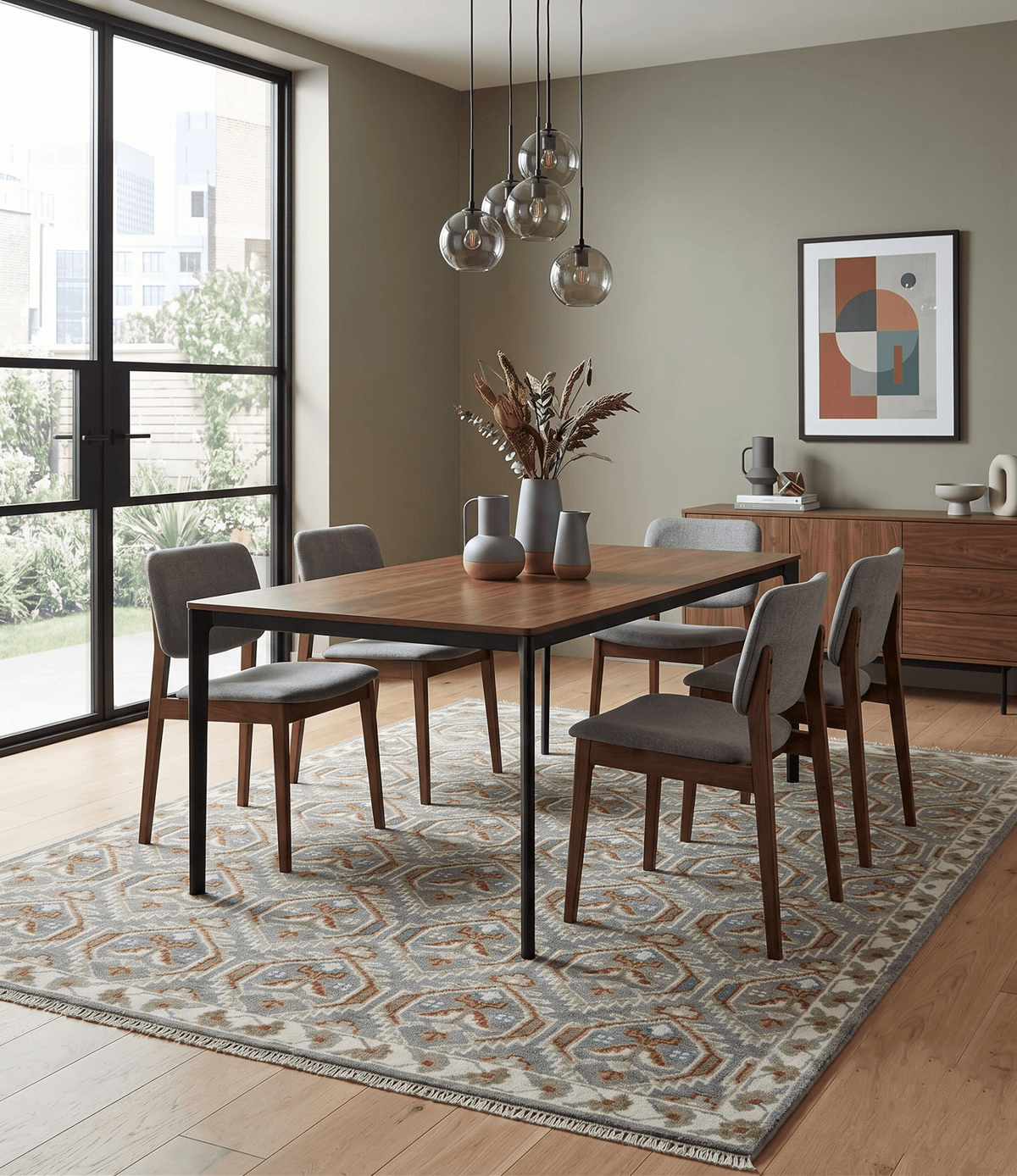 Antique look Traditional Hand Knotted Silver, Ivory and Rust Wool Area Rug