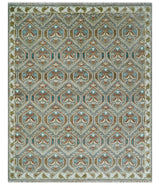 Antique look Traditional Hand Knotted Silver, Ivory and Rust Wool Area Rug