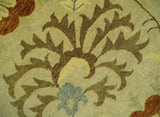 Antique Modern Floral Olive and Rust Hand Knotted Wool Rug