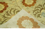 Antique Modern Floral Olive and Rust Hand Knotted Wool Rug