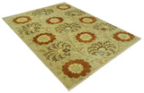 Antique Modern Floral Olive and Rust Hand Knotted Wool Rug