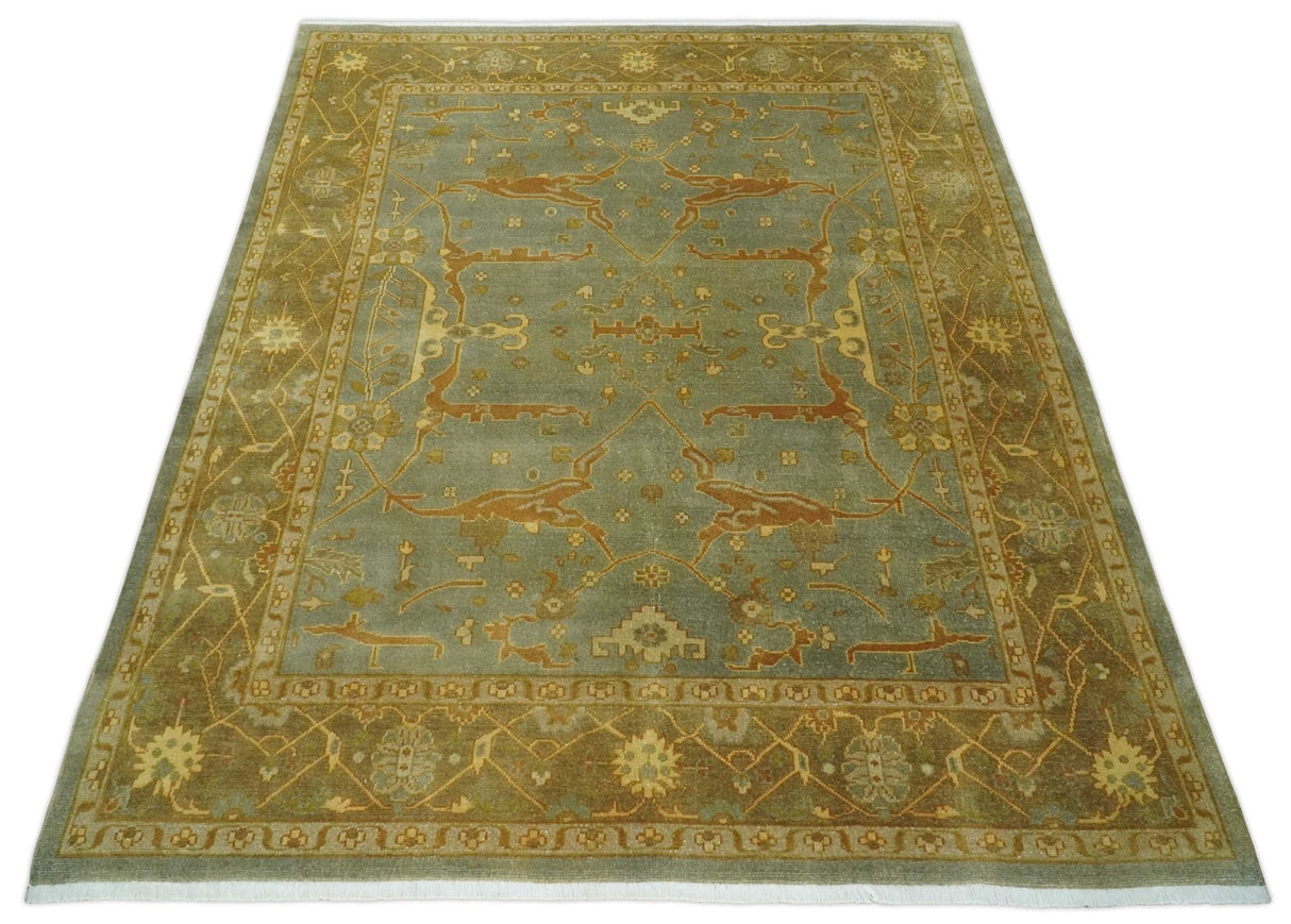 Antique Moss 8x10 Hand Knotted Gray and Brown Traditional Oushak Style Wool Rug