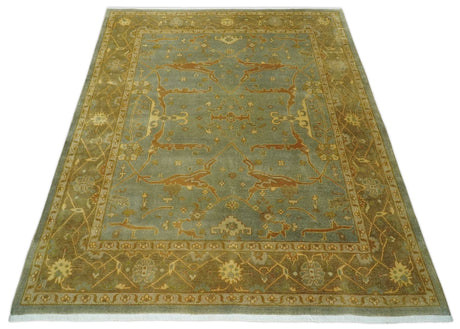 Antique Moss 8x10 Hand Knotted Gray and Brown Traditional Oushak Style Wool Rug