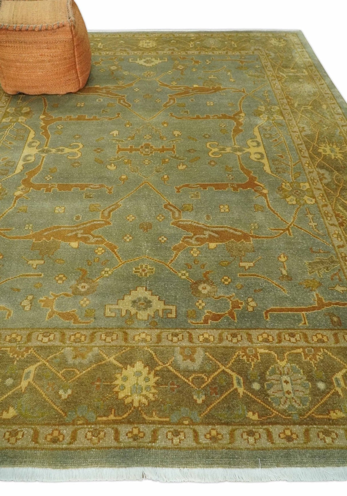 Antique Moss 8x10 Hand Knotted Gray and Brown Traditional Oushak Style Wool Rug