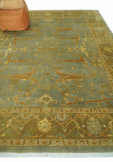 Antique Moss 8x10 Hand Knotted Gray and Brown Traditional Oushak Style Wool Rug