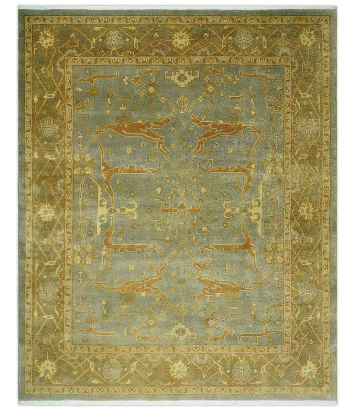 Antique Moss 8x10 Hand Knotted Gray and Brown Traditional Vintage Persian Style Wool Rug | AC22810