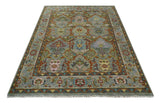 Antique Moss All Wool Traditional Persian Silver, Rust and Green Hand knotted Oushak Area Rug