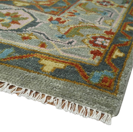 Antique Moss All Wool Traditional Persian Silver, Rust and Green Hand knotted Oushak Area Rug