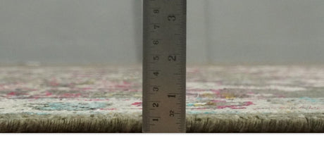 Antique Moss Green 5x8 Hand Knotted Beige and Pink Bamboo Silk Area Rug