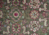 Antique Moss Green 5x8 Hand Knotted Beige and Pink Bamboo Silk Area Rug