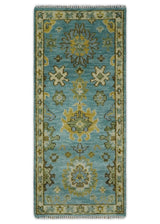 Antique Moss Green and Blue Wool Hand Knotted Traditional Oriental Oushak Wool Area Rug