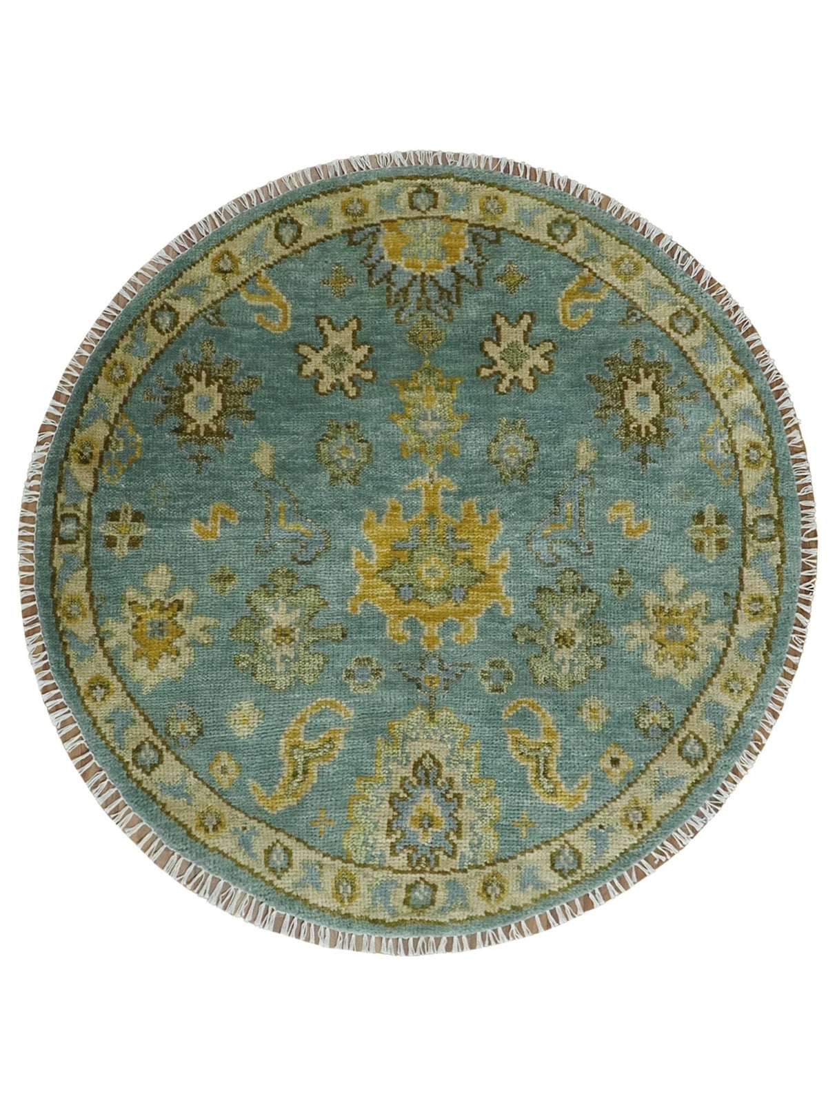 Antique Moss Green and Blue Wool Hand Knotted Traditional Oriental Oushak Wool Area Rug