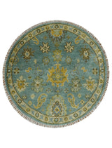 Antique Moss Green and Blue Wool Hand Knotted Traditional Oriental Oushak Wool Area Rug