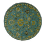 Antique Moss Green and Blue Wool Hand Knotted Traditional Oriental Oushak Wool Area Rug