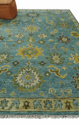 Antique Moss Green and Blue Wool Hand Knotted Traditional Oriental Oushak Wool Area Rug