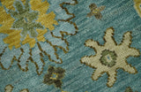 Antique Moss Green and Blue Wool Hand Knotted Traditional Oriental Oushak Wool Area Rug