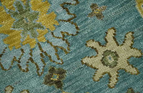 Antique Moss Green and Blue Wool Hand Knotted Traditional Oriental Oushak Wool Area Rug