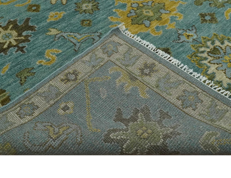 Antique Moss Green and Blue Wool Hand Knotted Traditional Oriental Oushak Wool Area Rug
