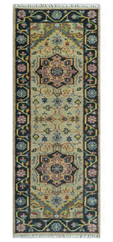 Antique Moss Green and Pink Traditional Multi Size Wool Area Rug