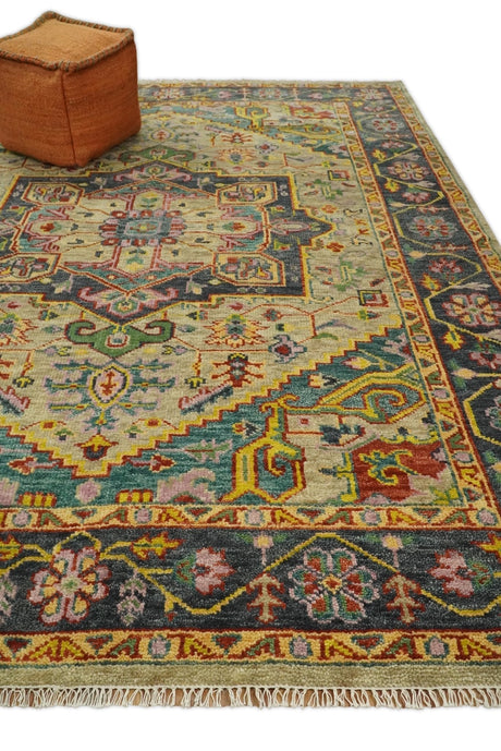 Antique Moss Green and Pink Traditional Multi Size Wool Area Rug