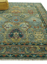 Antique Moss Green Silver and Teal Traditional Oushak Hand knotted Custom Made wool Area Rug
