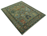 Antique Moss Green Silver and Teal Traditional Oushak Hand knotted Custom Made wool Area Rug